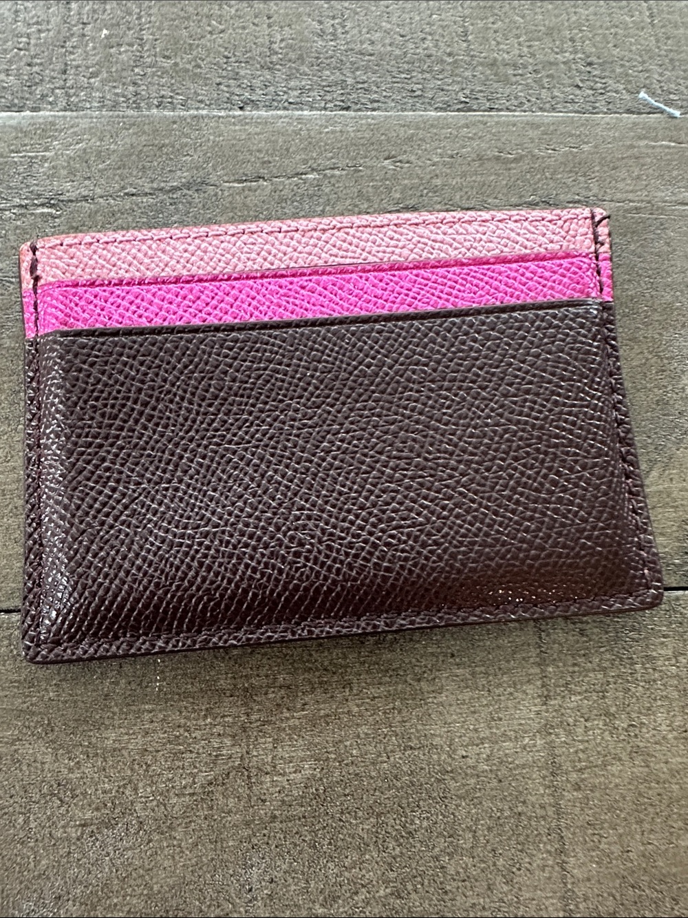 Coach Brown Leather Card Holder with Pink Heart Accent - Picture 2 of 2